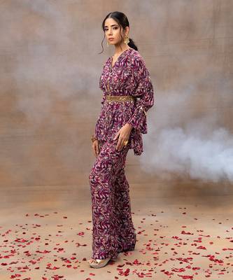 Purple printed pant set 2