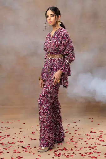 Purple printed pant set