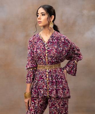 Purple printed pant set 3