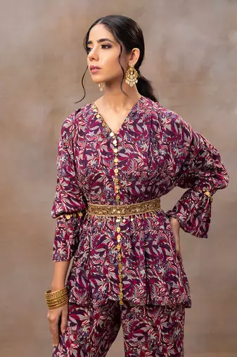 Purple printed pant set