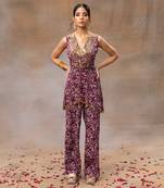 Purple printed asymmetrical top set