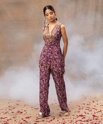 Purple printed asymmetrical top set 2