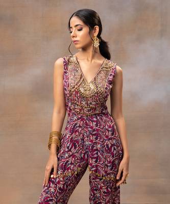Purple printed asymmetrical top set 3