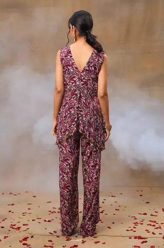 Purple printed asymmetrical top set