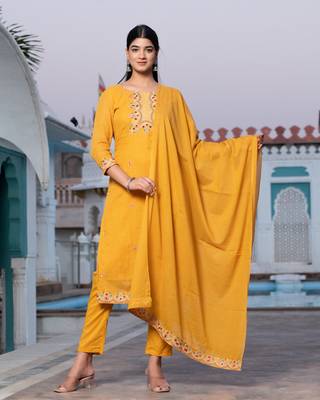 Preksha women's cotton handblock designer kurta & dupatta set 1