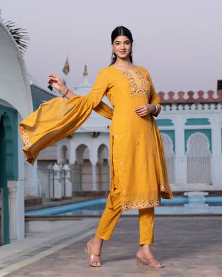 Preksha women's cotton handblock designer kurta & dupatta set 2
