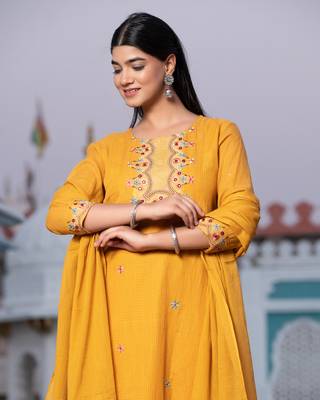 Preksha women's cotton handblock designer kurta & dupatta set 5