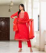 Preksha women's cotton handblock designer kurta & dupatta set