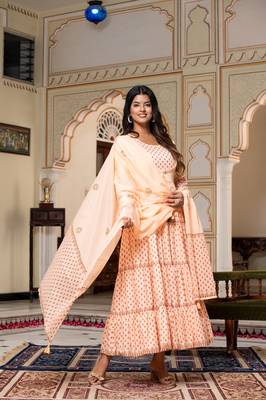 Preksha women's cotton handblock designer kurta & dupatta set 2