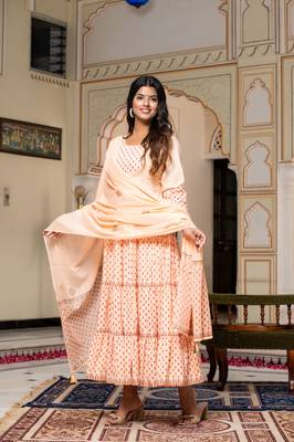 Preksha women's cotton handblock designer kurta & dupatta set 3