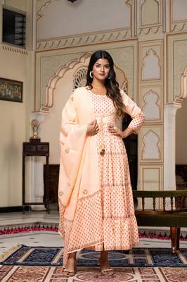 Preksha women's cotton handblock designer kurta & dupatta set 1