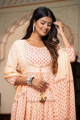 Preksha women's cotton handblock designer kurta & dupatta set 5