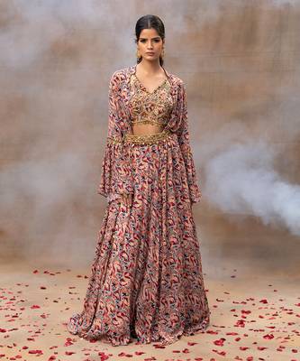 Ivory Printed Lehenga And Cape Set 1