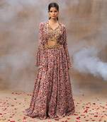 Ivory Printed Lehenga And Cape Set