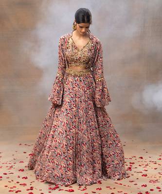 Ivory Printed Lehenga And Cape Set 2