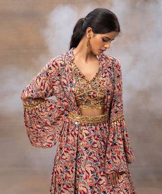 Ivory Printed Lehenga And Cape Set 3