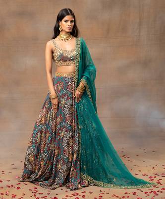 Green Embroidered Lehenga Set 1