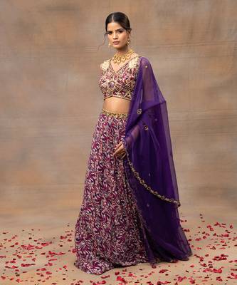 Purple Geometric Printed Lehenga Set 2