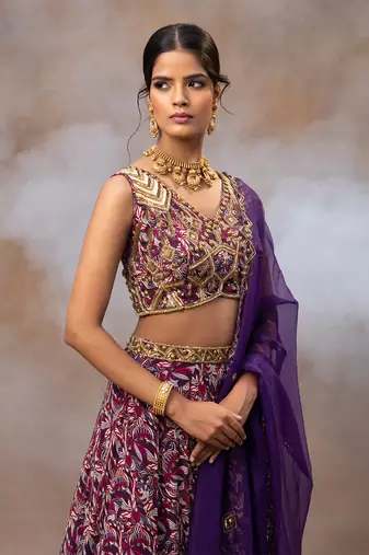 Purple Geometric Printed Lehenga Set