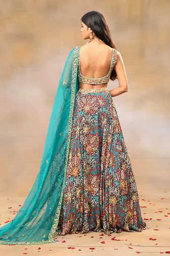 Green Embroidered Lehenga Set
