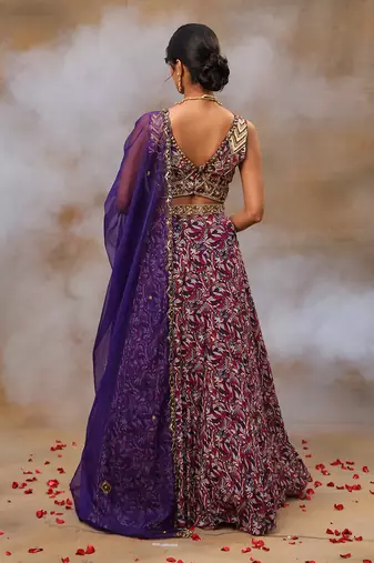 Purple Geometric Printed Lehenga Set