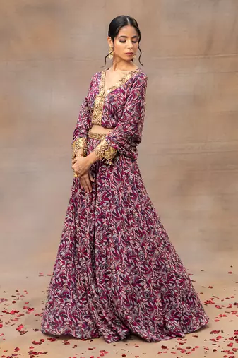 Purple Printed Lehenga Set