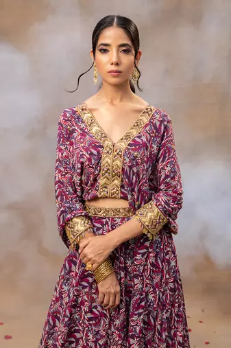 Purple Printed Lehenga Set