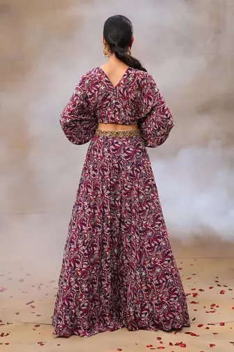 Purple Printed Lehenga Set
