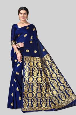 BLUE WOVEN KANJIVARAM SILK SAREE WITH BLOUSE PIECE 1