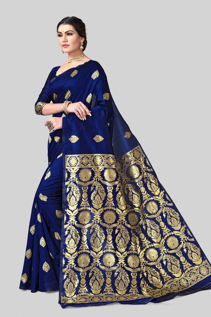 BLUE WOVEN KANJIVARAM SILK SAREE WITH BLOUSE PIECE