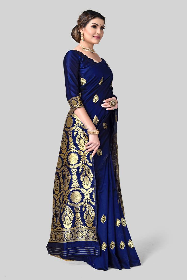 BLUE WOVEN KANJIVARAM SILK SAREE WITH BLOUSE PIECE