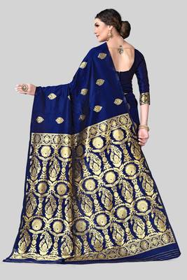 BLUE WOVEN KANJIVARAM SILK SAREE WITH BLOUSE PIECE 4
