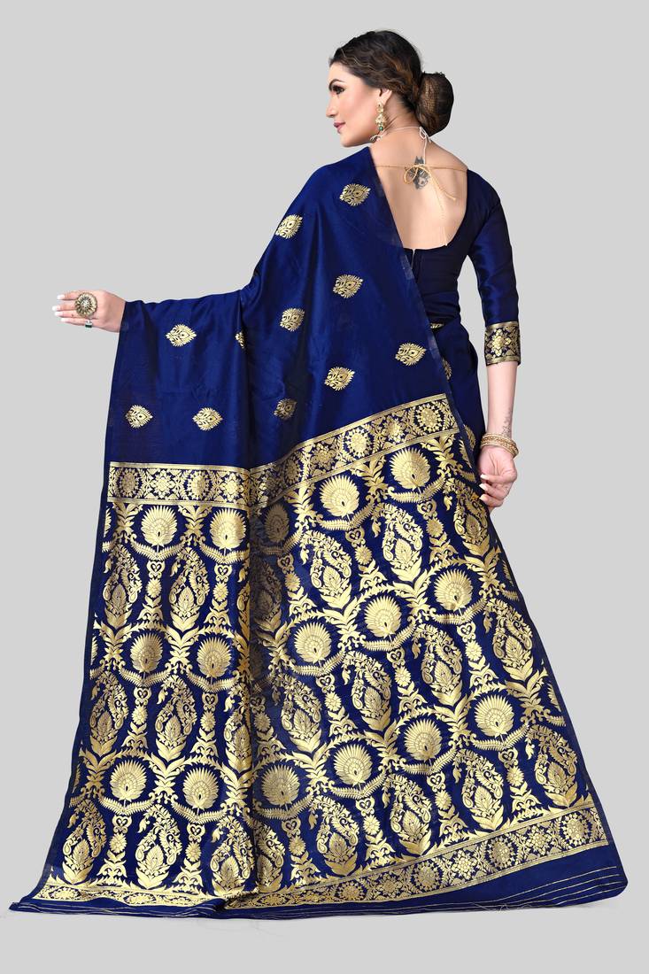 BLUE WOVEN KANJIVARAM SILK SAREE WITH BLOUSE PIECE
