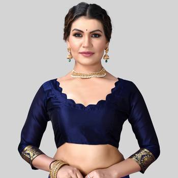 BLUE WOVEN KANJIVARAM SILK SAREE WITH BLOUSE PIECE 5