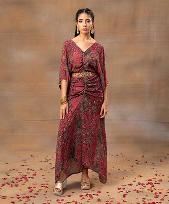 Pink printed drape dress 1