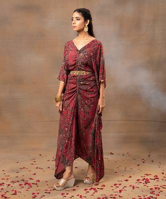 Pink printed drape dress 2