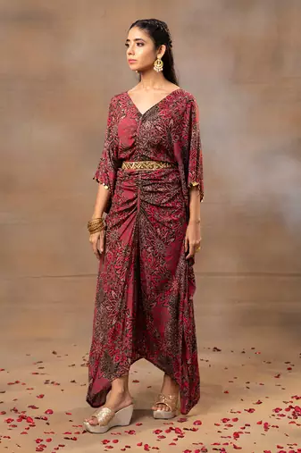 Pink printed drape dress