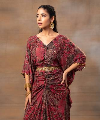 Pink printed drape dress 3