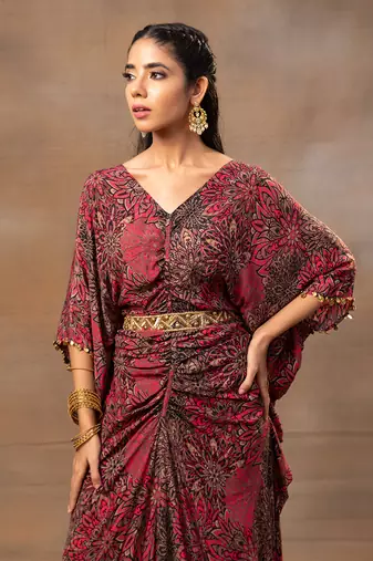 Pink printed drape dress