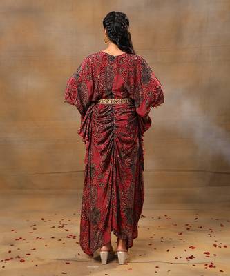 Pink printed drape dress 4