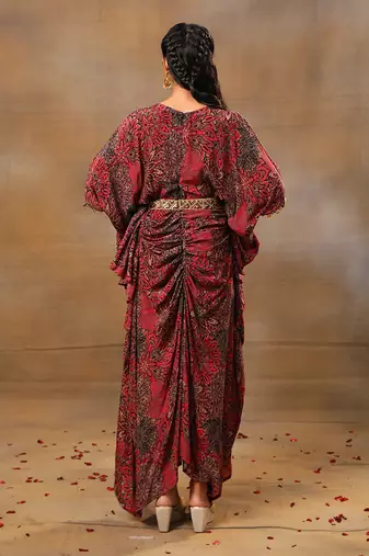 Pink printed drape dress