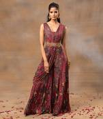 Pink printed saree jumpsuit