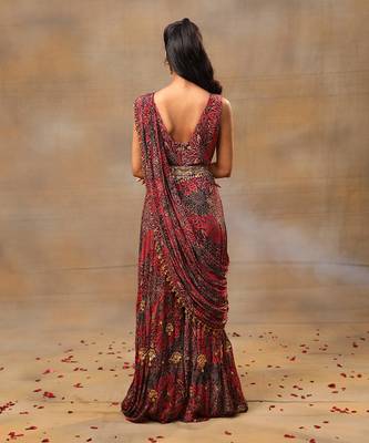 Pink printed saree jumpsuit 4