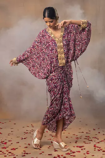 Purple printed skirt set