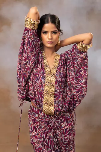 Purple printed skirt set