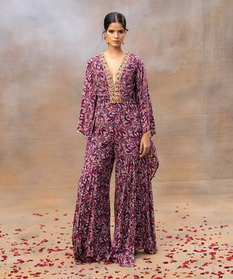 Purple printed kaftan jumpsuit 1