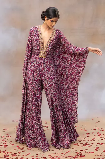 Purple printed kaftan jumpsuit