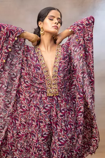 Purple printed kaftan jumpsuit