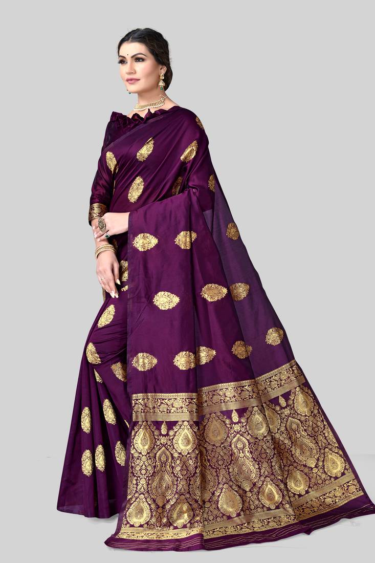 WINE WOVEN KANJIVARAM SILK SAREE WITH BLOUSE PIECE