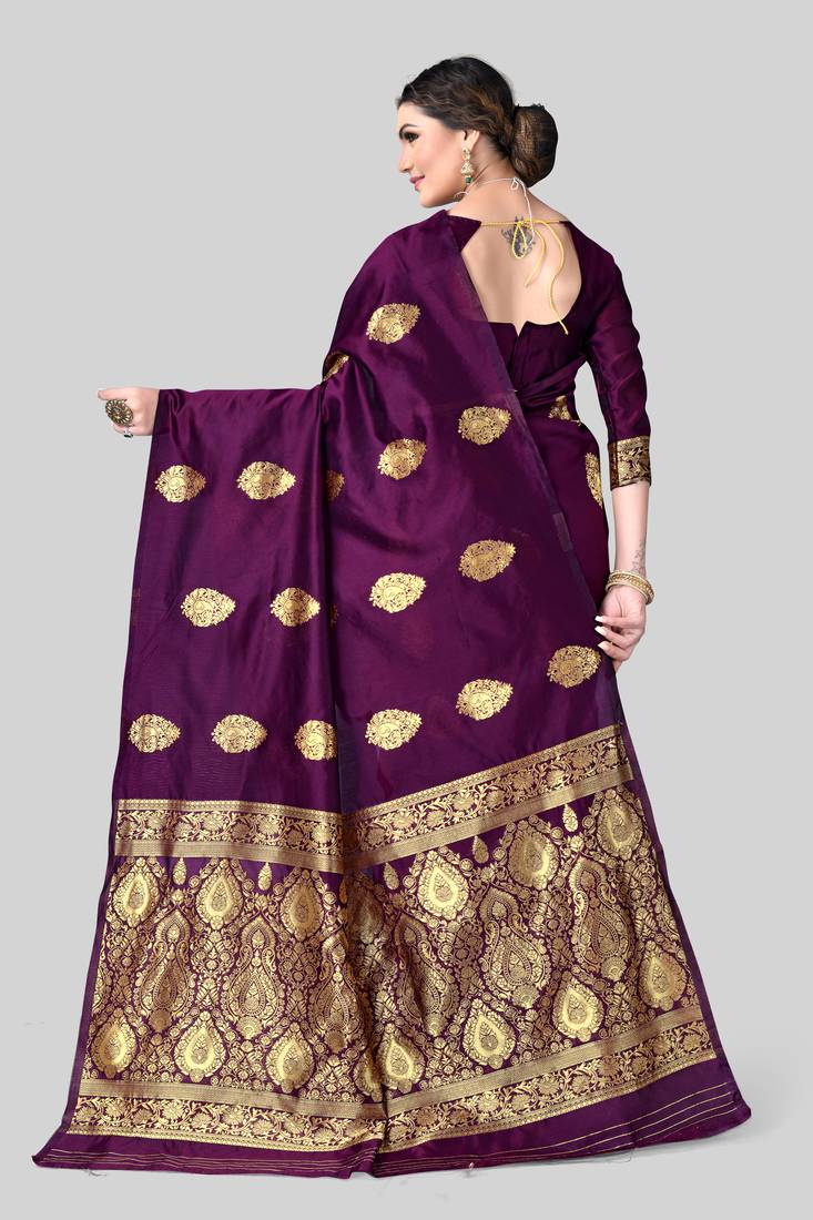 WINE WOVEN KANJIVARAM SILK SAREE WITH BLOUSE PIECE